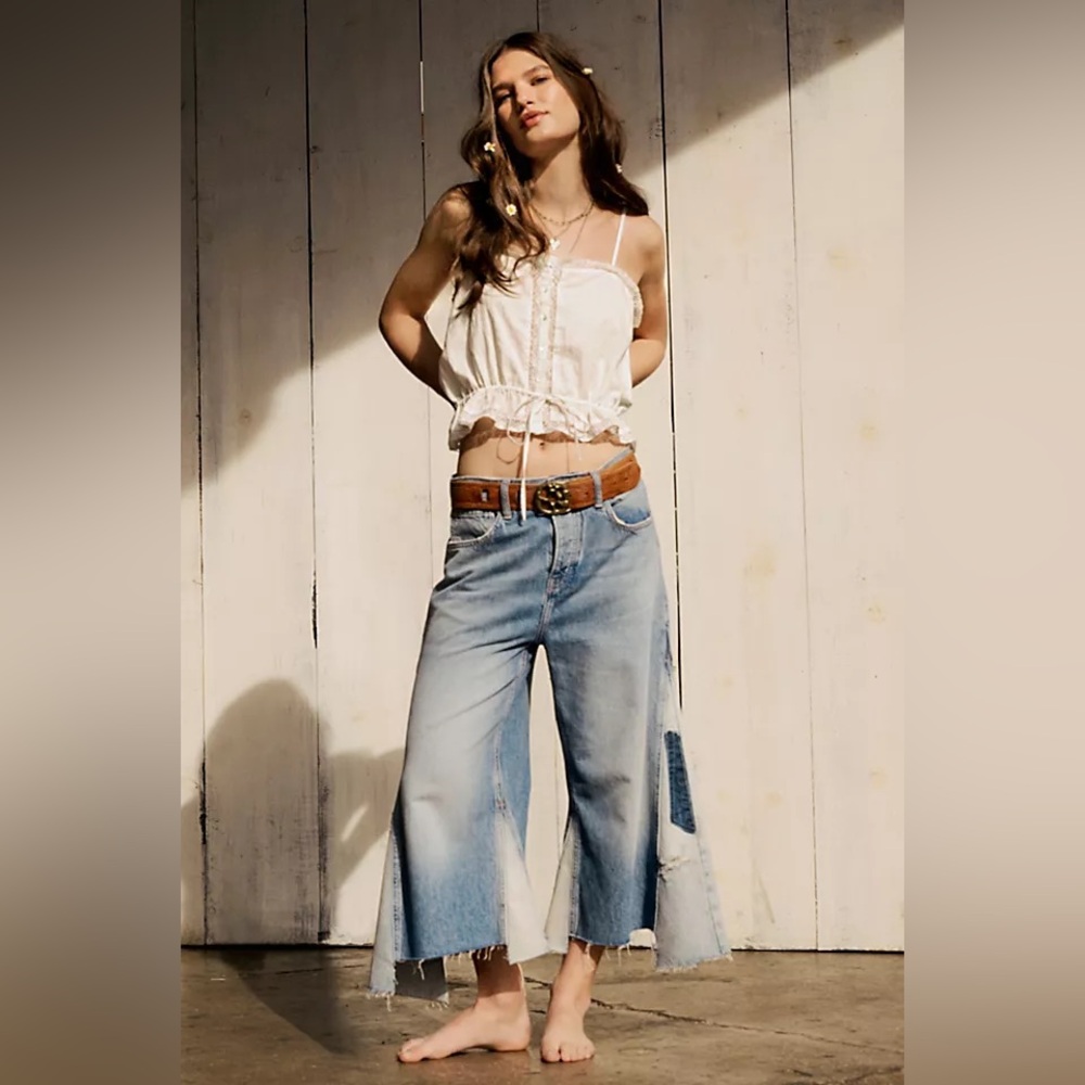 #10 NWT! FP Free People Ripple Wide Leg Pieced Crop Sz 26 LAST ONE!